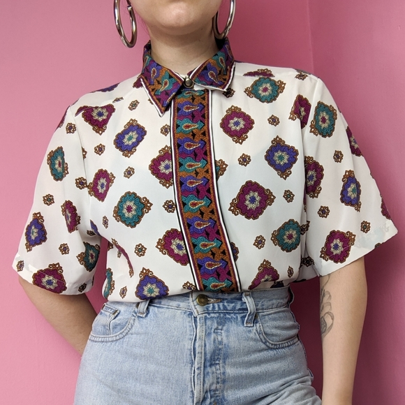 🚫SOLD🚫 VTG 80s/90s ornate printed blouse - Picture 5 of 8